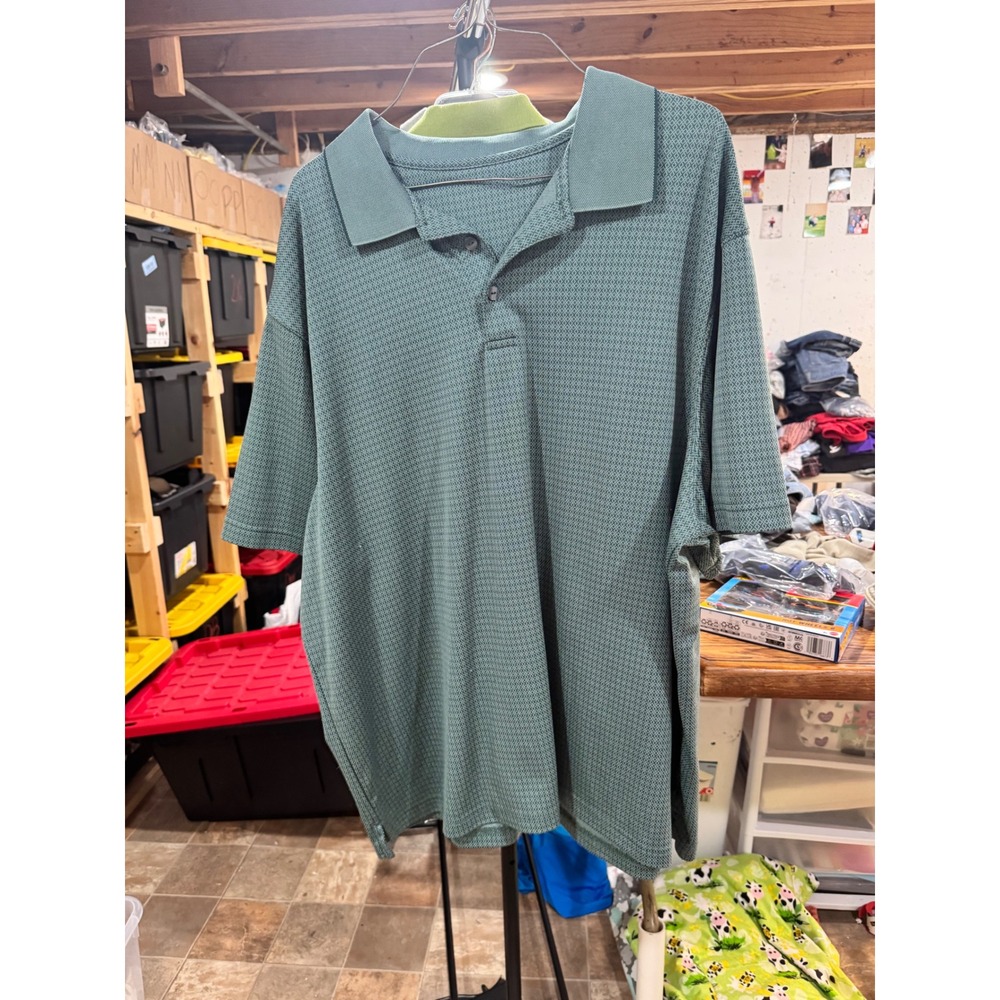 Mens Teal Green Textured Diamond Pattern Short Sleeve‎ Polo Shirt RN 40330 2XL